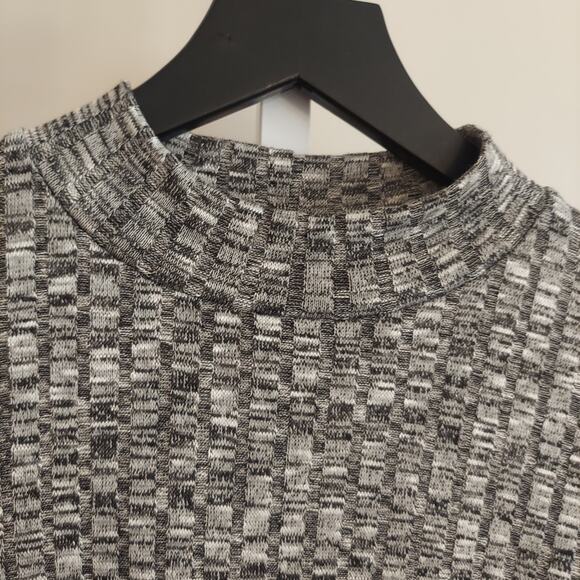 Polly Ester Mock Neck Ribbed Top Large Gray Grunge Y2K Elbow Sleeve Stretchy - Picture 3 of 6